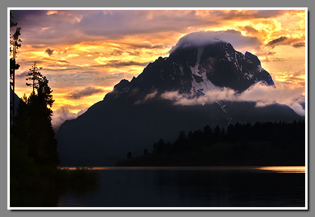 Grand Teton National Park, Mount Moran, Jackson Lake, sunset, storm, Wyoming